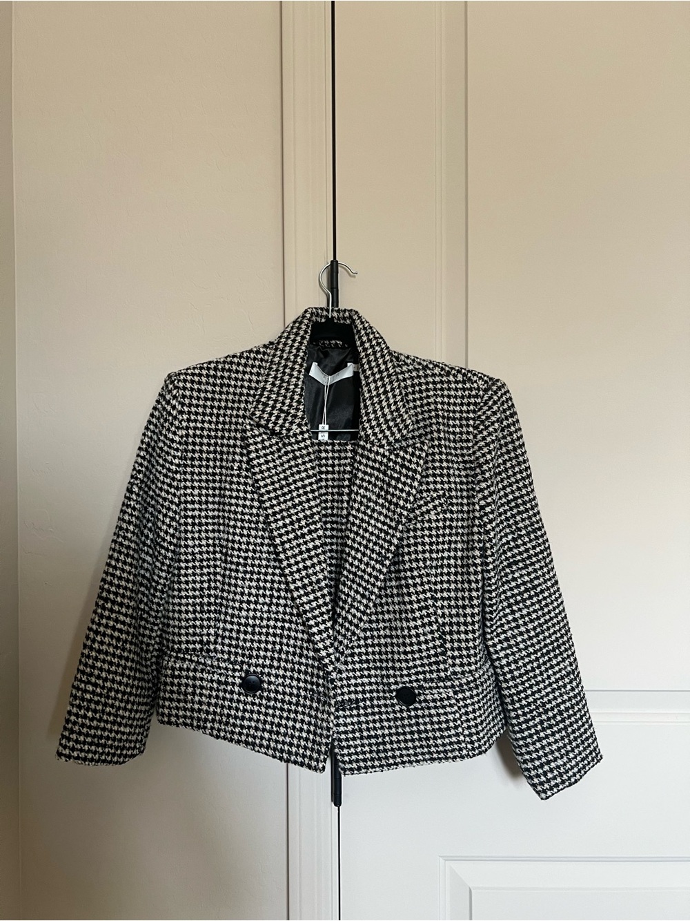 Astr Black & White Houndstooth Cropped Blazer and skirt set